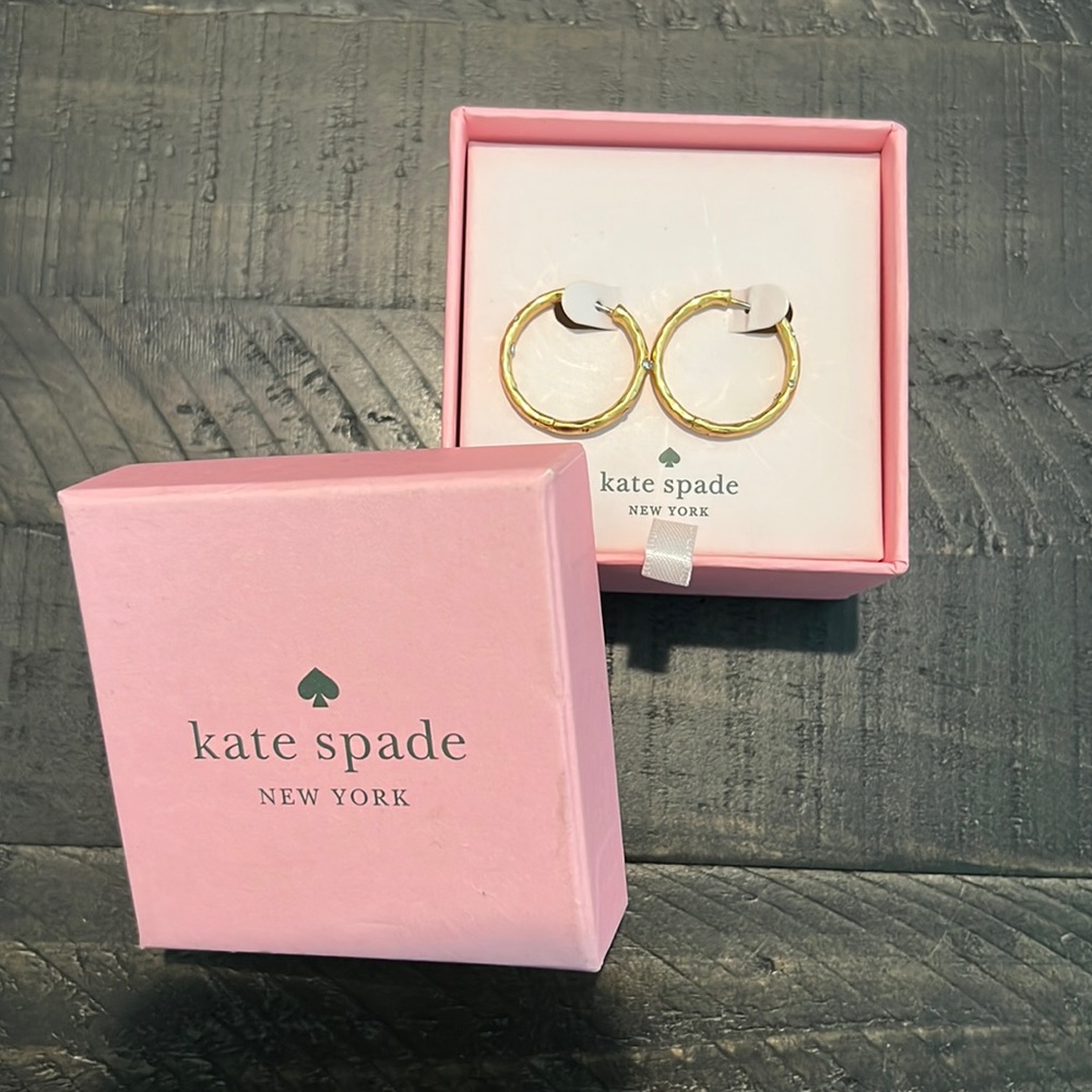 Katie Spade Gold hoops with elegant edge. New in Box.